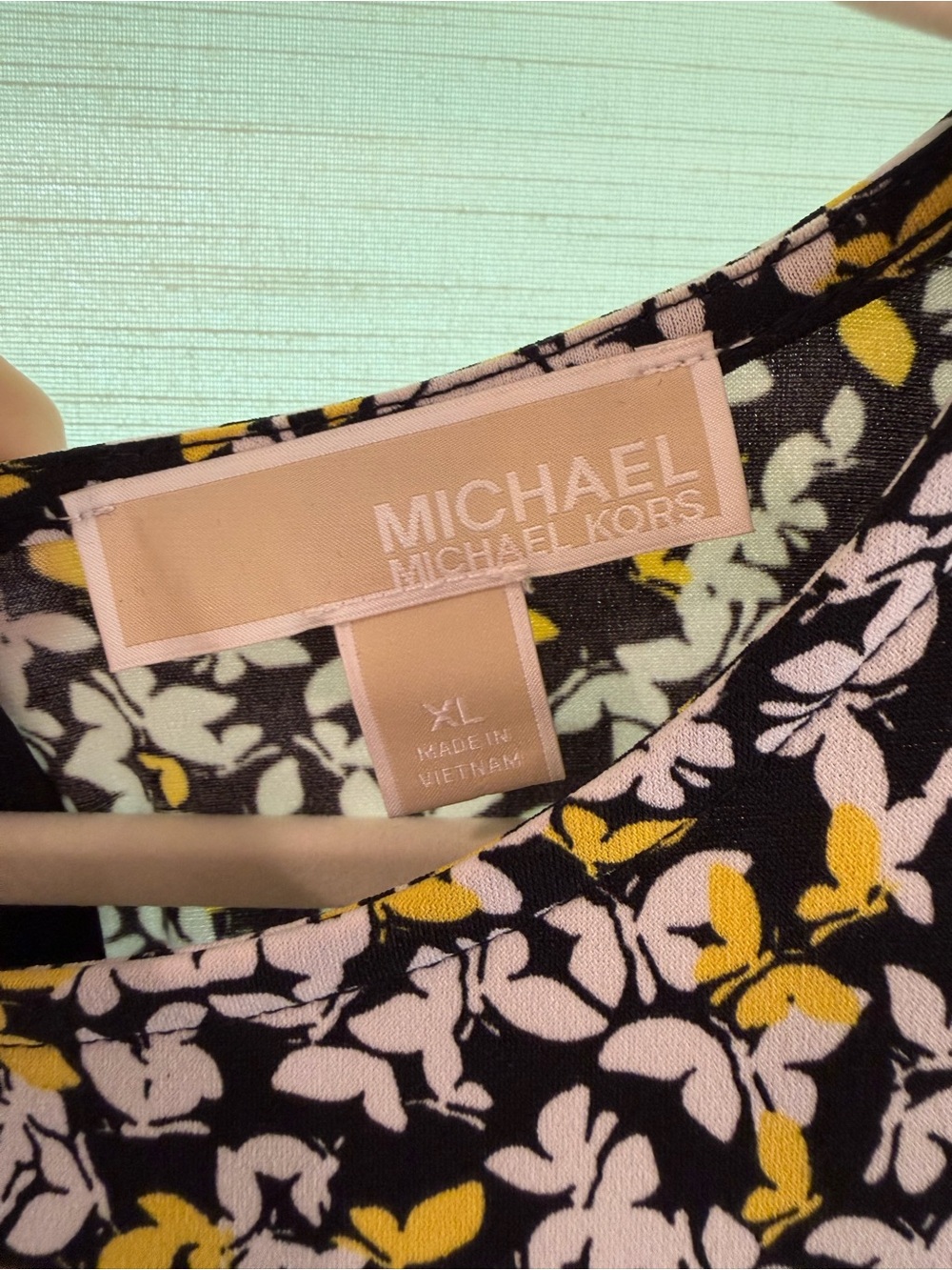 Michael Kors Black Tee Dress with Yellow and White Butterflies size XL - Picture 2 of 6